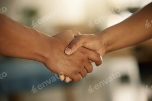 Preview: Teamwork, trust and support between a colleague, coworker or business partner. Closeup of two peopl