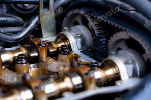 Preview: Closeup image, timing belt damaged on car. Vehicle engine and parts - automotive components.