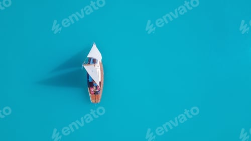 Preview: Yacht on the turquoise water surface. Seascape from the air. Summer season