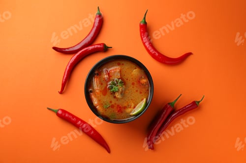 Preview: Tasty Tom yum soup on orange background