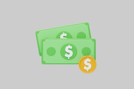 Preview: Paper bills with coin stack