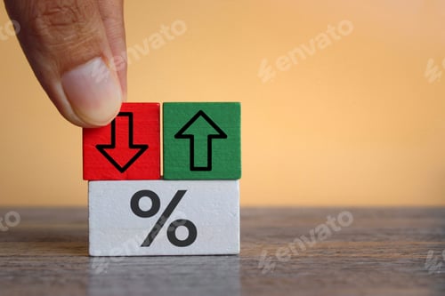Preview: Wooden cubes with percent, up and down arrow