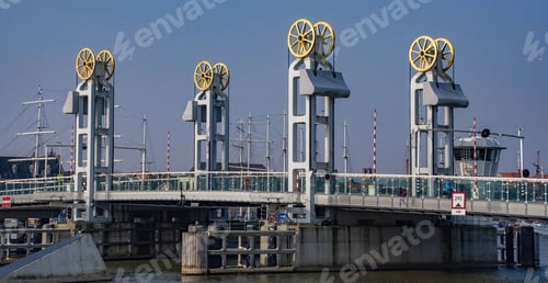 Preview: City Bridge (Kampen) in Overijssel, Netherlands against the blue sky