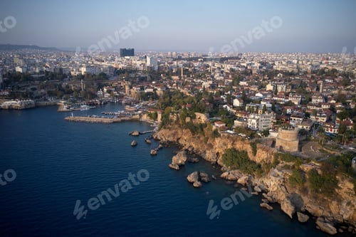 Preview: Aerial panoramic view of Mediterranean sea and resort town.