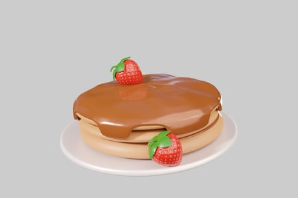 Preview: Stack of pancakes with chocolate syrup and strawberries