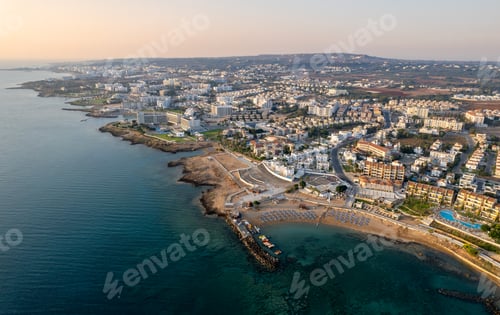Preview: Coastline of holiday resort of Pernera, Protaras Cyprus. Drone aerial scenery of holiday resort