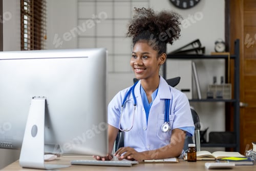 Preview: An American female doctor works in a hospital office, she is a general practitioner and internal med