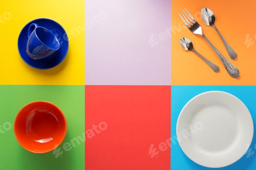Preview: kitchenware at colorful background