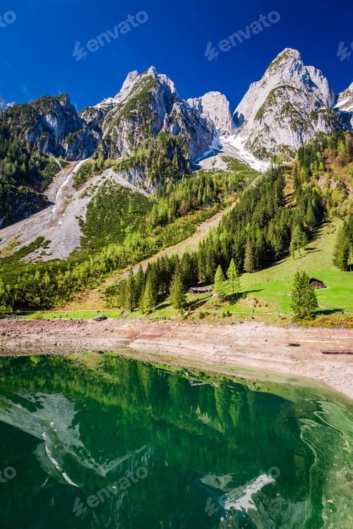 Preview: Wonderful sunrise at Gosausee lake in Gosau, Alps, Austria, Europe