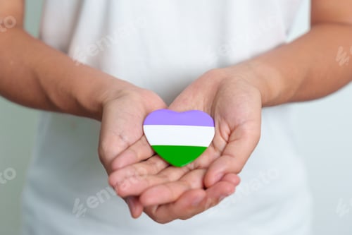 Preview: Queer Pride Day and LGBT pride month concept. purple, white and green heart shape for Lesbian
