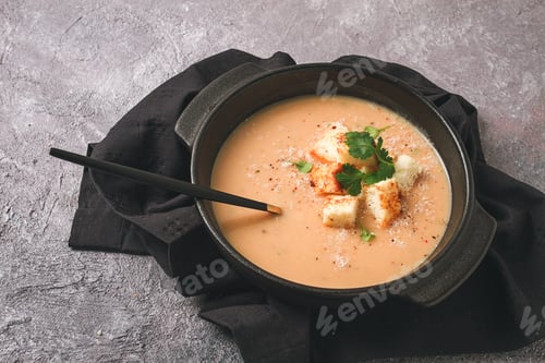 Preview: cream soup, mashed soup, beige, mushroom, onion, cauliflower, vegetarian soup,