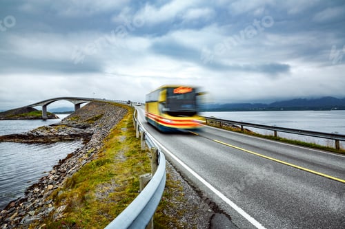 Preview: Public bus traveling on the road in Norway