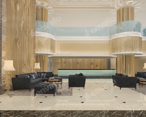 Preview: 3d rendering luxury hotel reception and lounge
