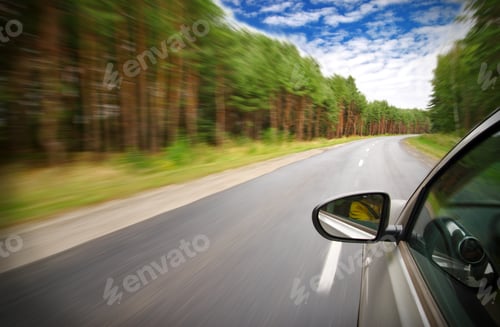 Preview: car moves at fast speed in the forest