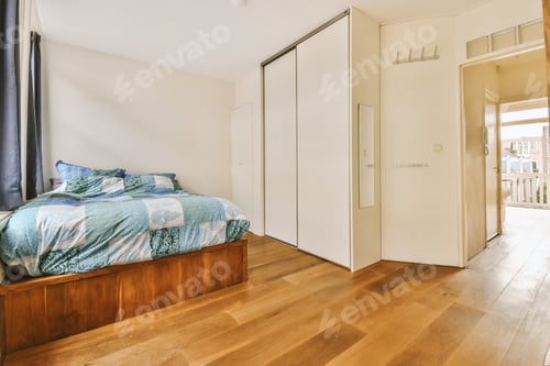 Preview: Light bedroom with wooden wardrobe