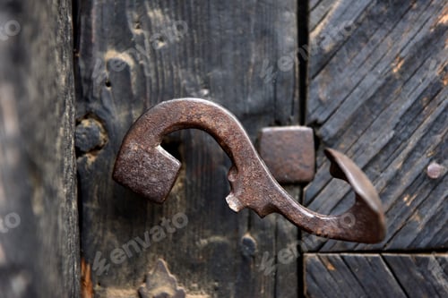 Preview: Rustic Metal Handle on Distressed Wooden Door