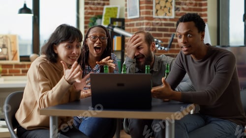 Preview: Cheerful people having fun with online internet videos