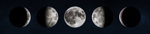 Preview: Panoramic sequence showing five moon phases on a starry sky. High-detailed lunar surface