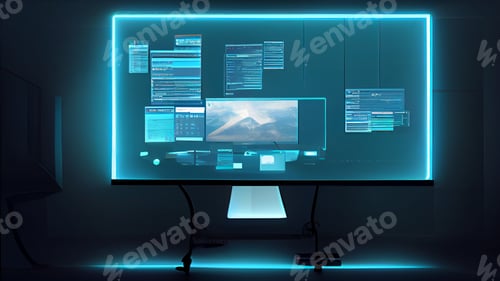Preview: The Hi-Tech application Computer screen on the desk - Digital Generate Image