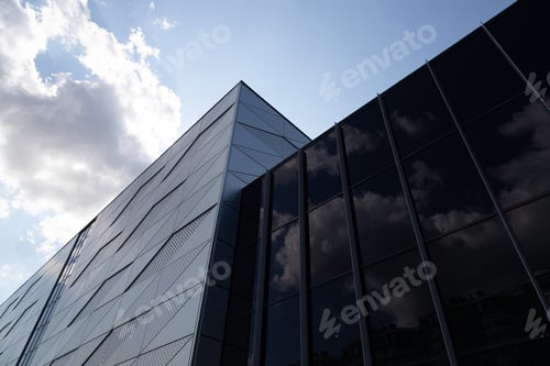 Preview: Bottom view of building with triangular pattern and round openings on wall and fragment made of