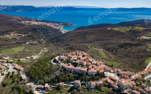 Preview: Aerial shot of the picturesque Croatian village Labin featuring the town of Rabac