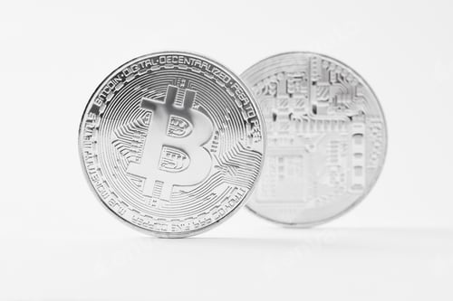 Preview: close-up shot of bitcoins isolated on white
