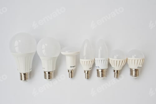 Preview: Set of row LED bulbs isolated on white background.