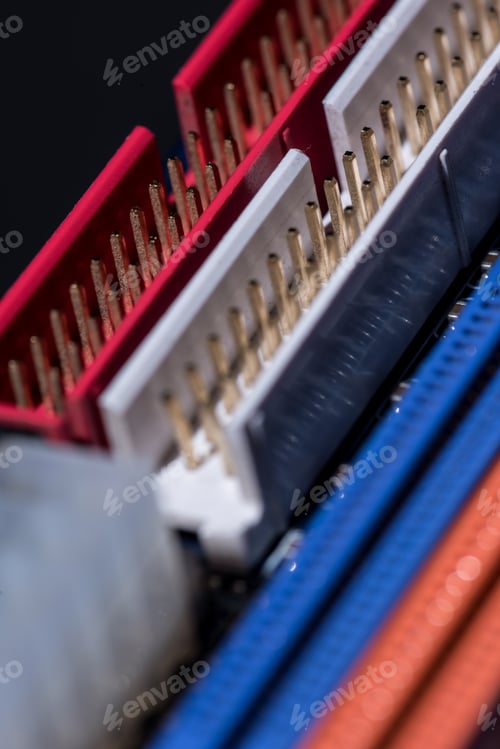 Preview: close up view of computer motherboard colorful ports