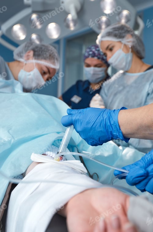 Preview: The patient's hand is under the IV with a pulse oximeter on the finger. Medical services.