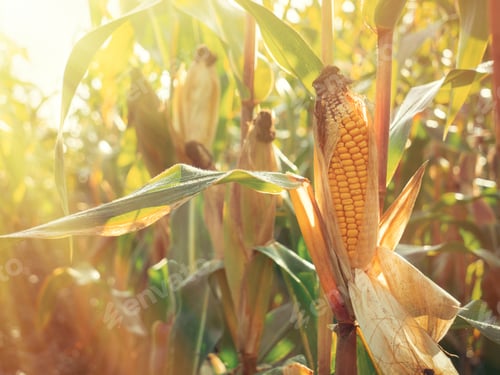 Preview: Closeup view on ready yellow corn on a field.