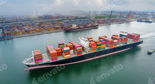 Preview: Arial view by drone camera transportation logistics and shipment container dock cargo yard with work