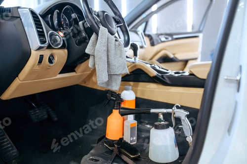 Preview: Car interior and tools for dry cleaning, detailing