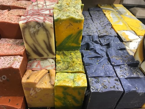 Preview: A stack of colored organic bars of soap