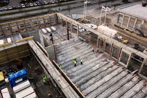 Preview: High angle view of workers at construction site at Malmo, Sweden