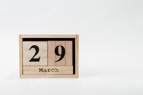 Preview: Wooden calendar March 29 on a white background