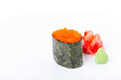 Preview: Gunkan sushi stuffed with red tobiko caviar.
