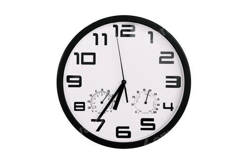 Preview: Clock with arabic numerals on wall shows 18:35 , 6:35