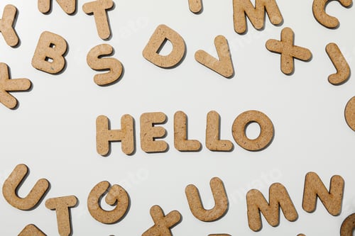 Preview: Phrase: "hello" laid out in letters on a white background.