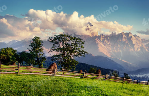 Preview: Alps mountain meadow tranquil summer view. Europe