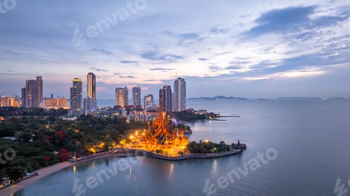 Preview: Aerial view Sanctuary of Truth wooden temple, Sanctuary of Truth wooden temple at night
