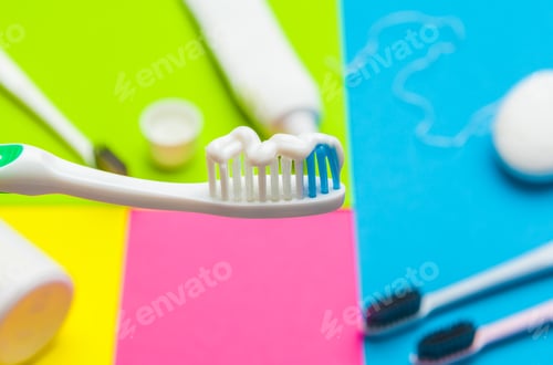Preview: Taking care of teeth, dental concept on color background