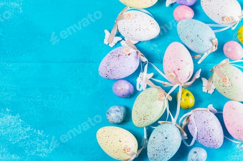 Preview: Easter eggs on bright blue background