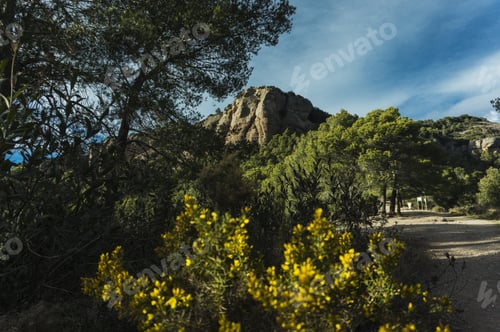 Visualização: Beautiful view of a Sant Llorenc del Munt rocky mountain massif in the summertime, Catalonia, Spain