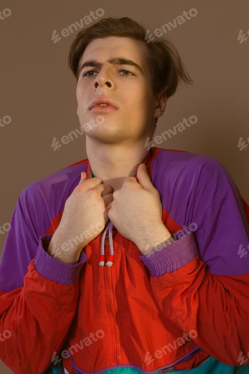 Preview: Cute Guy In Hipster Clothes 90S Posing In Studio