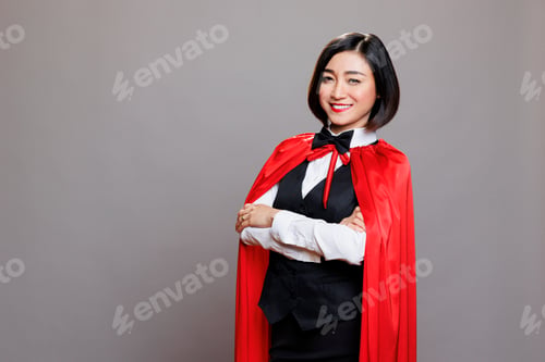 Preview: Waitress wearing hero red cloak