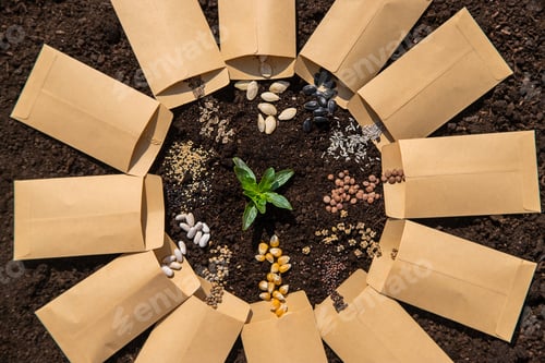 Preview: Sow different seeds in the garden sowing calendar. Selective focus.