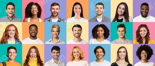 Preview: Composite collage of young diverse people expressing positive emotions