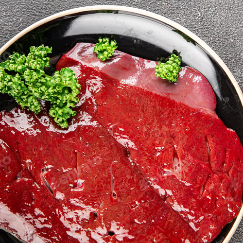 Preview: Raw liver beef veal meat steak liver grill appetizer vegetables dish fresh delicious gourmet food