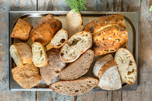 Preview: Bread Many Different Kinds Of Bake Ciabata, Rye, Wheat And More Assortment Of Pastries Black And