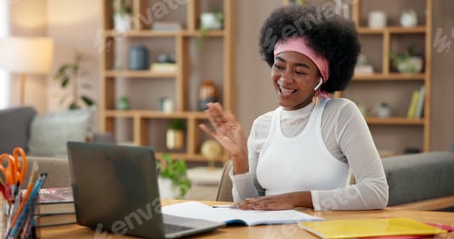 Preview: Happy Woman Video Calling and Studying at Home